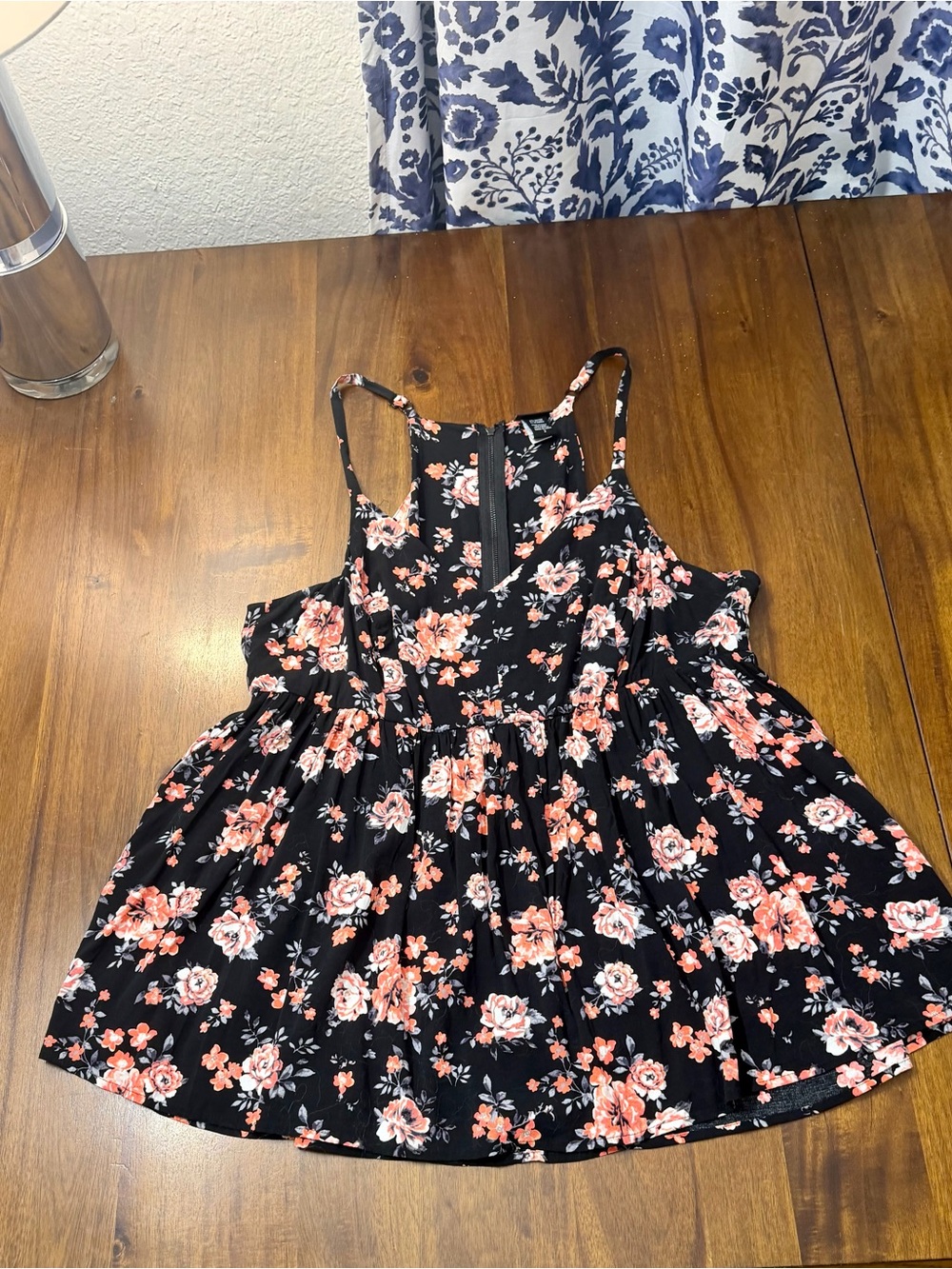 Torrid Racerback Floral Camisole Top - Black with Coral Pink Flowers